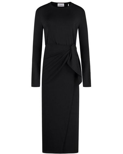 Isabel Marant Lisy Long-sleeved Side-tie Midi Dress - Black
