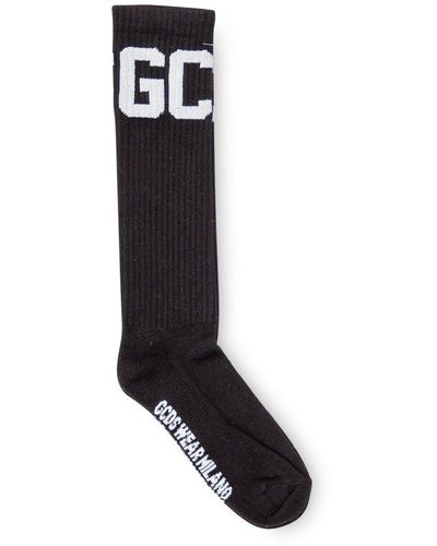 Gcds Logo-jacquard Ribbed Knit Socks - Black