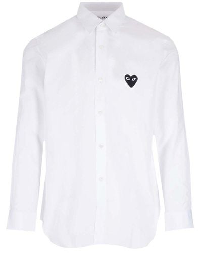 COMME DES GARÇONS PLAY Heart Logo Embroidered Buttoned Shirt - White