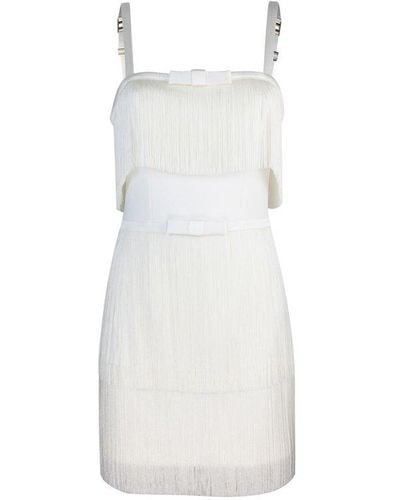 Elisabetta Franchi Fringe Detailed Sleeveless Mini Dress - White