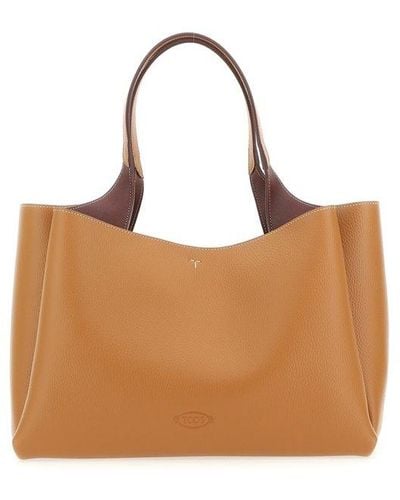 Tod's T Timeless Logo Plaque Medium Tote Bag - Brown