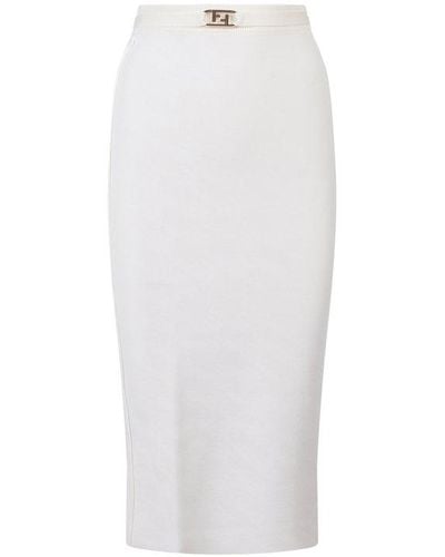Fendi Logo Plaque Midi Skirt - White