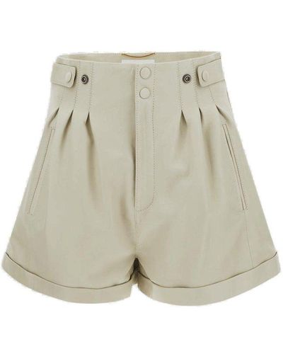 Saint Laurent Button Detailed High Waist Shorts - Natural