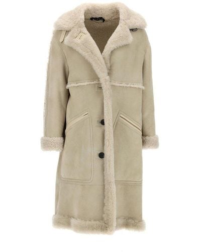Tom Ford Shearling Longline Buttoned Coat - Natural