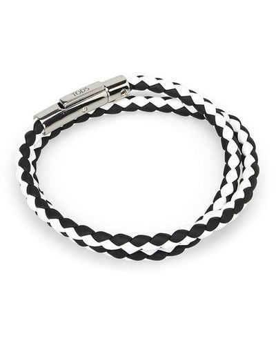 Tod's Black And White Leather Double Wrap Bracelet - Metallic