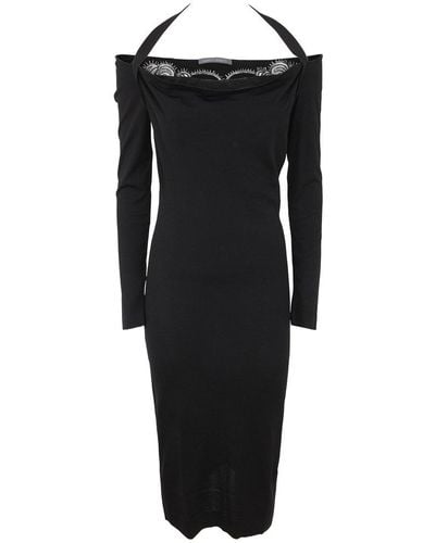 Alberta Ferretti Long Sleeves Down Shoulders Midi Dress Clothing - Black