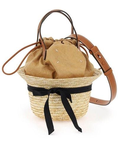 Maison Margiela Weaved Hat Detailed Drawstring Bucket Bag - Metallic