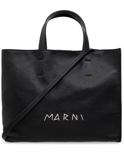 Marni Museo Logo Embroidered Shopper Bag - Black