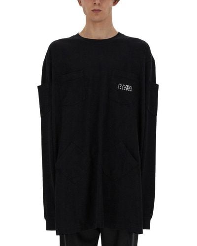 MM6 by Maison Martin Margiela Oversized 6-pocket Long-sleeve T-shirt - Black