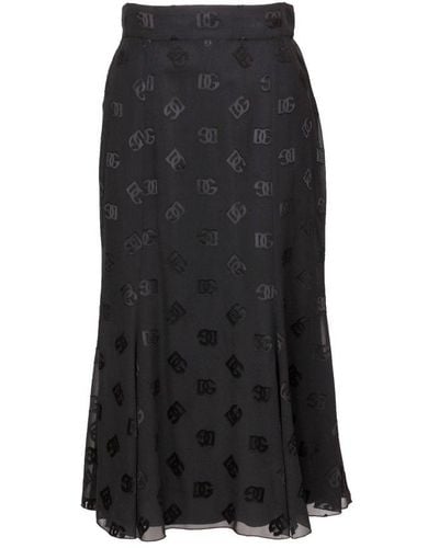 Dolce & Gabbana Logo-embroidered Midi Skirt - Black