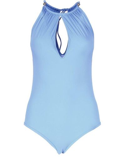 Bottega Veneta Knot Detailed Stretch Swimsuit - Blue