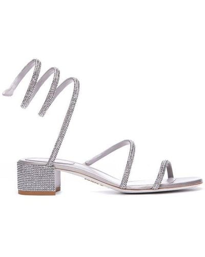 Rene Caovilla Cleo Embellished Block-heeled Sandals - White