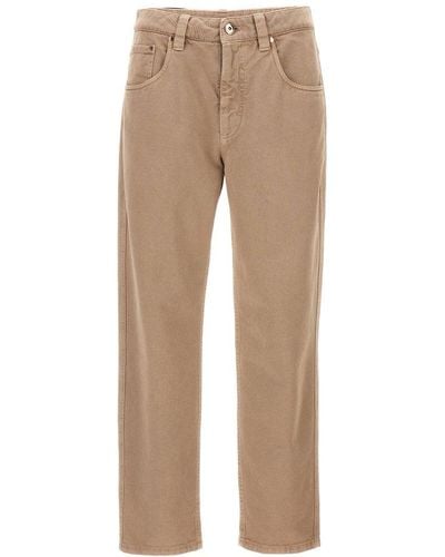 Brunello Cucinelli Logo Patch Cropped Jeans - Natural
