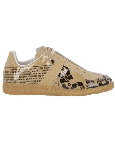 Maison Margiela Brown Leather Graphic-print Low-top Sneakers - Multicolour