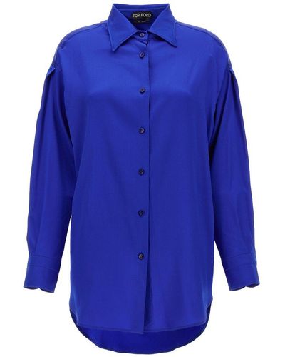 Tom Ford Long-sleeved Satin Shirt - Blue