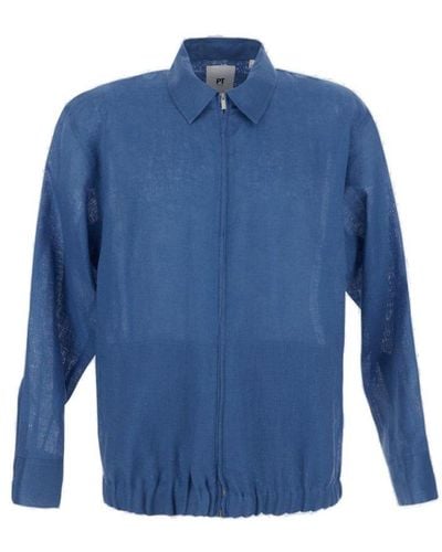 PT Torino Long Sleeved Zip-up Shirt Jacket - Blue