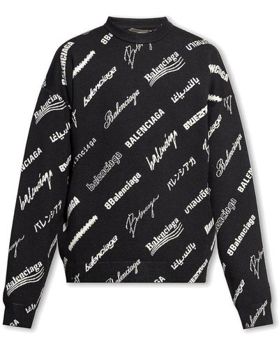 Balenciaga All-over Logo Printed Sweater - Black