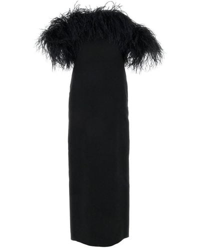 Valentino Crepe Couture Feather-trimmed Gown - Black