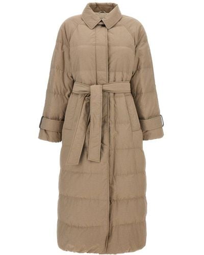 Brunello Cucinelli Belted Long Down Jacket - Natural