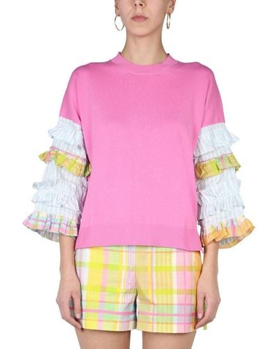 Boutique Moschino Ruffled Sleeve Crewneck Sweatshirt - Pink
