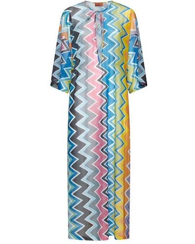 Missoni Zigzag Printed Short Sleeved Midi Dress - Blue