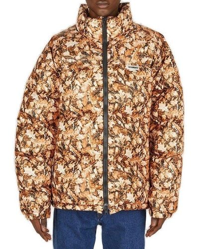 Vetements All-over Leaves Print Puffer Jacket - Brown
