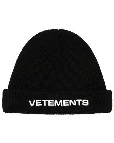 Vetements Logo Embroidered Knit Beanie - Black