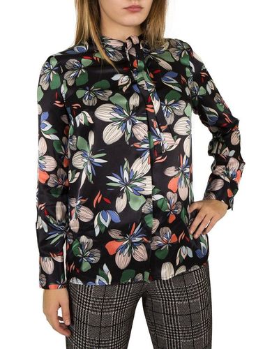 Atos Lombardini Floral Print Long-sleeved Blouse - Black