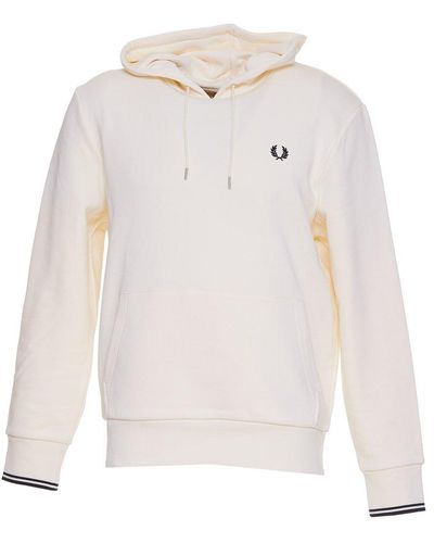 Fred Perry Logo-embroidered Drawstring Hoodie - White