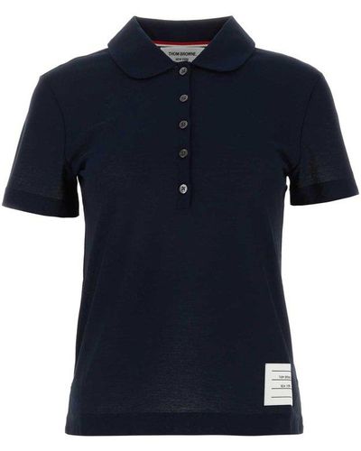 Thom Browne Logo Tag Short-sleeved Polo Shirt - Blue