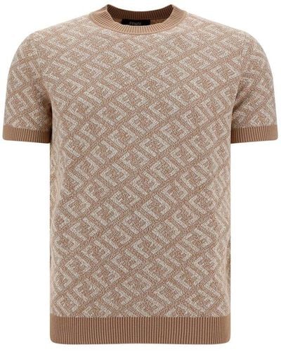Fendi Ff Jacquard Short-sleeved Sweater - Natural