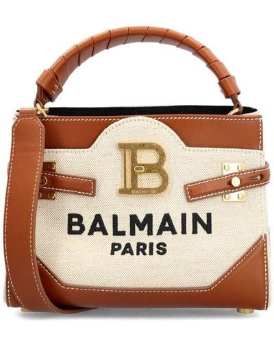 Balmain Logo Detailed Top Handle Bag - Brown