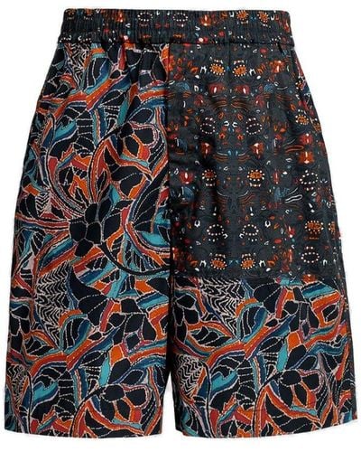 Isabel Marant Graphic-printed Patchwork Detailed Deck Shorts - Blue
