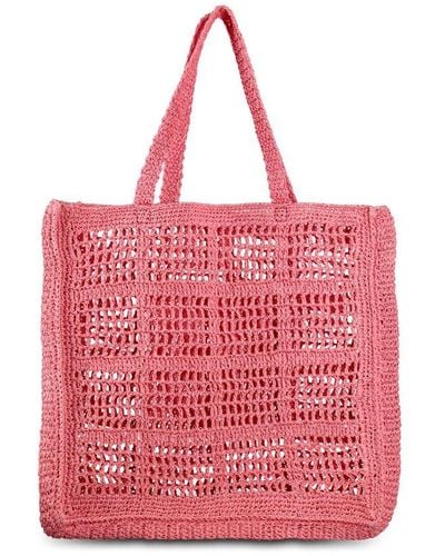 Tory Burch Logo Embroidered Woven Tote Bag - Pink