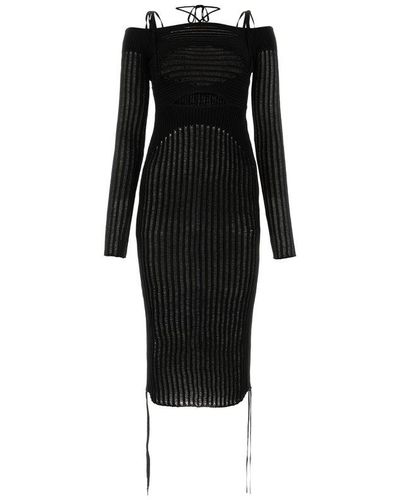 ANDREA ADAMO Cut-out Semi-sheer Midi Dress - Black