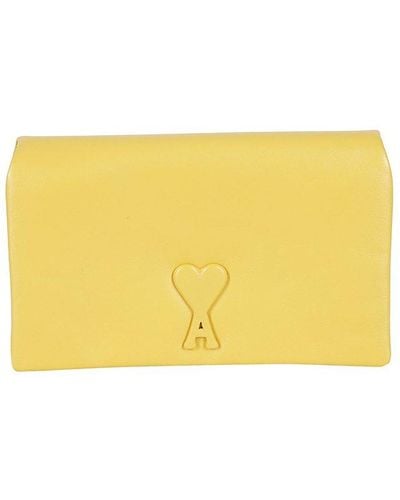 Ami Paris Logo Patch Fold-over Shoulder Bag - Yellow