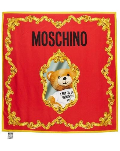 Moschino Teddy Mirror Silk Twill Scarf - Red