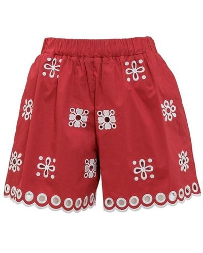 RED Valentino Red Embroidered Scallop Hem Shorts