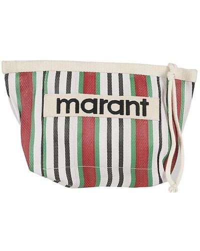 Isabel Marant Logo Patch Striped Clutch Bag - White
