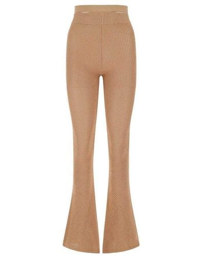 ANDREA ADAMO High Waist Perforated Knitted Trousers - Natural