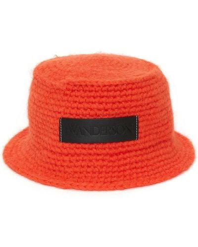 JW Anderson Logo-patch Knitted Bucket Hat - Red