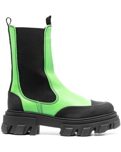 Ganni Chuncky-sole Panelled Boots - Green