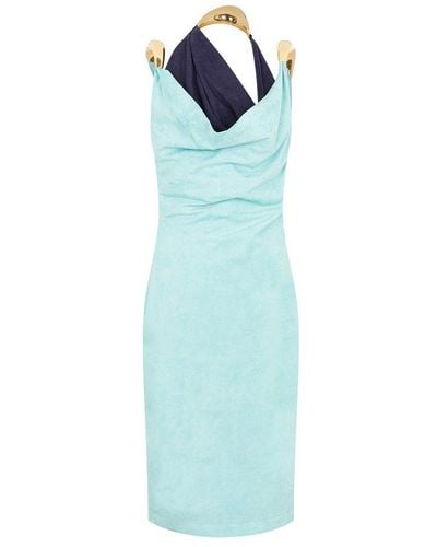 Bottega Veneta Metal Detailed Sleeveless Midi Dress - Blue