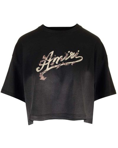 Amiri Cropped T-Shirt With Logo - Black