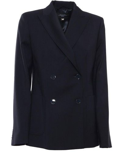 Weekend by Maxmara Double-breasted Long-sleeved Blazer - Blue