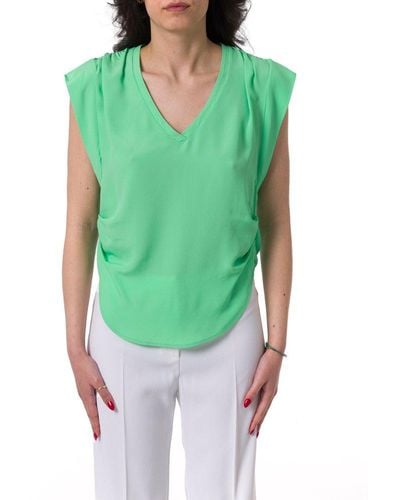 Pinko V-neck Curved Hem T-shirt - Green