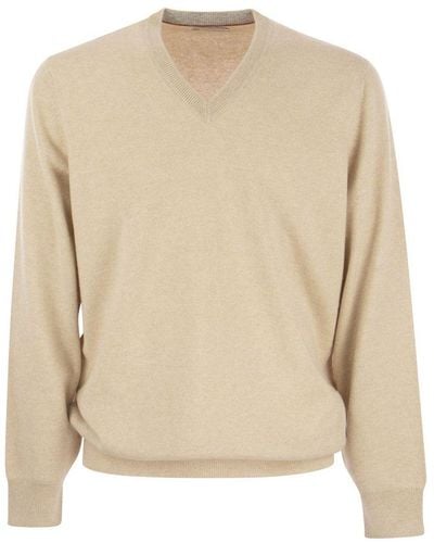 Brunello Cucinelli Cashmere V-neck Sweater - Natural