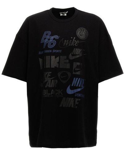 COMME DES GARÇON BLACK X Nike Logo Printed Crewneck T-shirt - Black