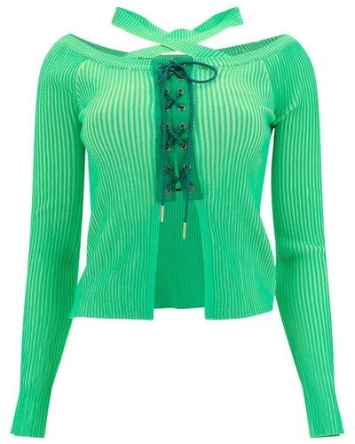 ANDERSSON BELL Ribbed Lace-up Fastened Halterneck Cardigan - Green