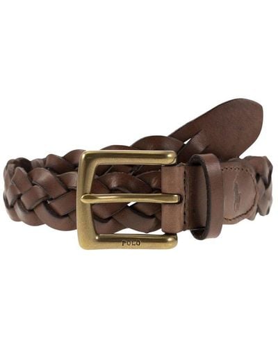 Polo Ralph Lauren Logo-engraved Braided Leather Belt X - Brown
